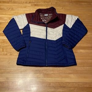 NWOT Columbia Powder Lite Blocked Jacket Omni-Heat Sz XL Maroon Cream Navy